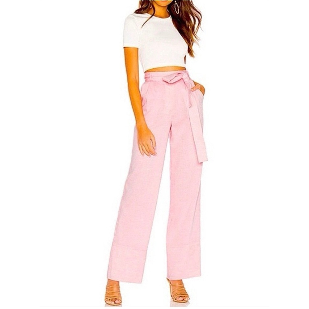 Lovers + Friends Pink High Waisted Trouser Pant Medium‎ Paperbag Tie Waist